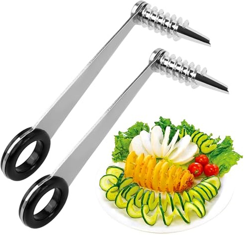 2 Piezas Cortador en Espiral de Patatas, Cortador de Patatas en Espiral Manual de Acero Inoxidable, Cuchillo Cortador en Espiral, para Pepino Patata Zanahoria Fruta