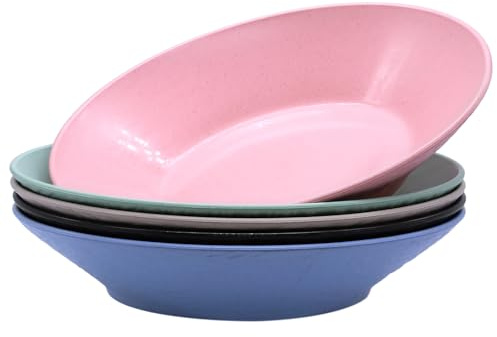 Piuluvor® 5 Stück Suppenteller Tief Set, Plastikteller Speiseteller Bunt | Leicht Camping Pasta Wiederverwendbar 23 × 4,5cm Pasta Teller Tief für Salat Pasta