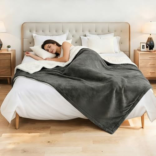 Wärmedecke Elektrisch Heizdecke mit Abschaltautomatik 130x160cm, Flanell & Baumwolle, 9 Wärmestufen & 9-Stunden-Timer, Überhitzungsschutz, Maschinenwaschbar, Geeignet für Bett,Sofa, Eisengrau