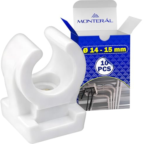 10 stycken häftklamrar PVC-rör Ø 14-15 mm M6 - rörklämma tillverkad av polypropylen i vit färg - MONTERAL