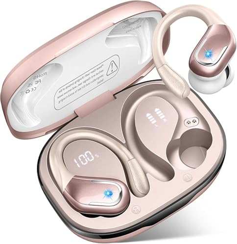 Cuffie Bluetooth Sport, 75 Ore Auricolari Bluetooth 5.4 con 4 ENC Mics, Stereo Cuffie Wireless Antirumore, IP7 Impermeabili Cuffiette Bluetooth con Display LED, Cuffie Senza Filo per Palestra/Running