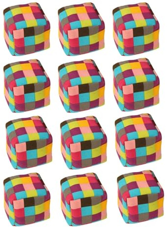 Sacco Footbag in tessuto, 12 pezzi, morbido, con design geometrico colorato, palline all'uncinetto, per adulti, amanti, ragazzi, ragazze, adolescenti, gioco interno ed esterno