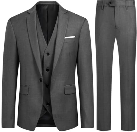 Allthemen Trajes para Hombre 3 Piezas Slim Fit Boda Esmoquin Formal Un botón Cerrar Blazers Chaqueta Chaleco Pantalones Gris M