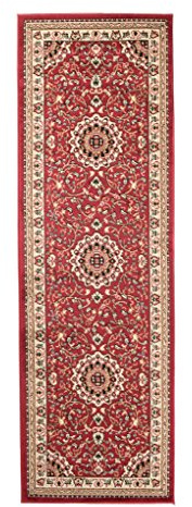 Carpeto Teppich Flur 100x250cm Rot Klassisch Traditionell Weich Kurzflor | Teppich für Eingangsbereich Büro Küche Wohnzimmer Schlafzimmer Pflegeleicht Tierfreundlich Allergikerfreundlich Synthetisch