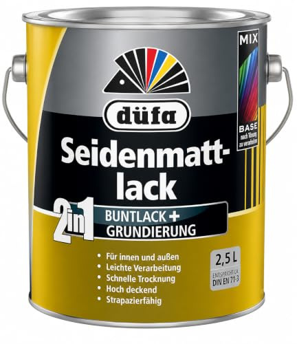 düfa 2in1 Seidenmattlack Reinweiß 2,5 Liter weiß matt Lack + Grundierung │ für Innen- und Außenbereich