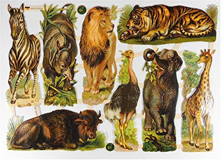 Glanzbilder EF 7386 Afrika Tiere Elefant Löwe Posiebilder Scrapbook Deko GWI 602