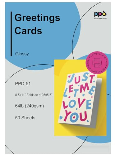 PPD Greeting Card Paper, Printable Greeting Cards for Inkjet Printer, 8.5 x 11 Blank Half Fold to 5.5 x 8.5 Custom Cards for Birthday, Wedding, Invitations, Thank You Note, Instant Dry (50 Sheets)