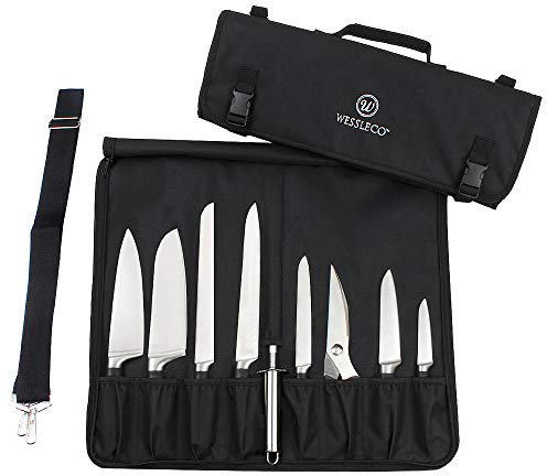 BETTERLE Borsa a rullo per coltelli da chef, 8 scomparti, resistente, porta utensili multiuso, con manico e tracolla, Nero , Classico