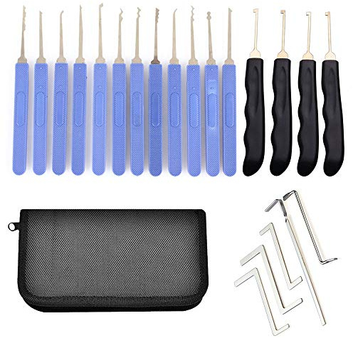 Loboo Idea Praxis Dietrich-Set, 21-teilig, professionelle Doppel-Messgeräte-Edelstahl-Plektren, Taschen-Multitool, Lockpicking-Werkzeug-Set für Lockpick und Anfänger