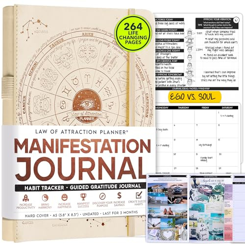 Law of attraction daglig planerare – deluxe-dags kalender och tacksamhetsdagbok för att öka produktiviteten, lyckan och tidshantering (vanilj astro färg, A5 odaterad)