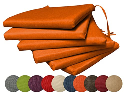 chilly pilley Gartenkissen Stuhlkissen Set Gartenstühle Stuhlauflage Sitzkissen Sitzpolster Auflage Gartensitzkissen Garten Kissen (Set: 6 Kissen, Orange)
