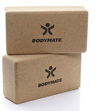 BODYMATE 2er Set Yoga-Block aus Kork, Yogablöcke, Korkblock aus 100% ökologischem Kork, Training Support für Yoga, Pilates, Meditation & Entspannung, für Anfänger & Profis, 22 x 12 x 7,5 cm