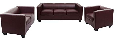 Mendler 3-2-1 Sofagarnitur Lille - Kunstleder, rot-braun | Couchgarnitur, Loungesofa