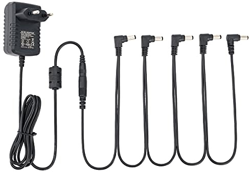 Musiclily Pro EU Standard Gitarren Netzteil Power Supply Adapter 9V DC | Mit 5 Wege Daisy Chain Kabel und Verpolungskabel für Effektpedale