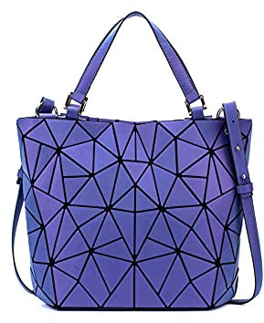 SCOFY FASHION Sac à main holographique réfléchissant géométrique lumineux pour femme, sac à bandoulière multicolore, Sac fourre-tout violet lumineux, M, Fourre-tout