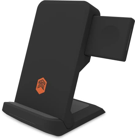 STM ChargeTree Go - Portable 3-in-1 Wireless Charging Station for iPhone/Samsung/Android (15W/7.5W), AirPods (5W), Apple Watch (3W) - Qi Certified Charging Stand - Black (stm-931-322Z-02)