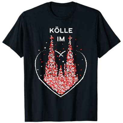 Kölle im Herz Kölner Dom Karneval Rot Weiss Kölsch Karneval T-Shirt