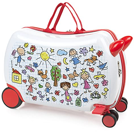 ITACA - Kinderkoffer Mädchen & Jungen: Zum Draufsitzen, Kindergepäck, Kindertrolley - Reisebegleiter, Bleistifte