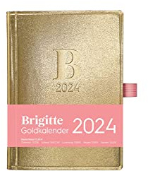 DUMONT Brigitte Gold Calendrier 2024 avec livre et agenda de poche, au format A4 (29,7 x 21 cm), calendrier mensuel