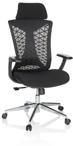 hjh OFFICE Profi Bürostuhl FALEO B Stoff/Netzstoff Drehstuhl mit Lordosenstütze, Kopfstütze höhenverstellbar, Schwarz 751013