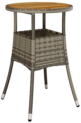 Makastle Gartentisch Ø 60cm Ornament Holzplatte Garten Esstisch Runder Beistelltisch Wetterfest Terrasse Balkon Tisch, Poly Rattan Grau