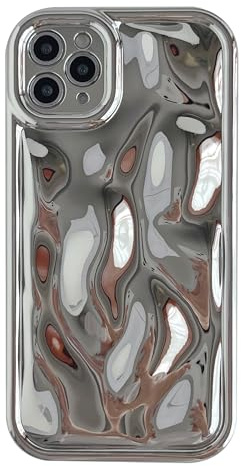 Caseative for iPhone 11 Pro Max Case,Water Ripple Wave Meteorite Bubble Chrome Plating Soft Phone Case (Light Silver)