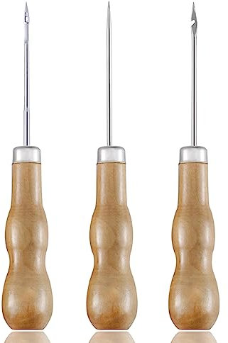 Punteruolo Con Manico In Legno,3 Pezzi Punteruolo per Legno,Perforatore,Cucito a Mano Punteruolo Artigianale,Punteruolo Per Cucire Cucito Punteruolo Set Per La Riparazione Di Cucito Fai-Da-Te In Pelle