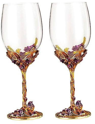 UPKOCH Verre à Vin Verre à Whisky Gobelet à Vin 2 Pièces Émaillés Motif Iris pour Mariage Fête Maison Bar de Noël pour Boissons Usage Intérieur et Extérieur Grands Pieds