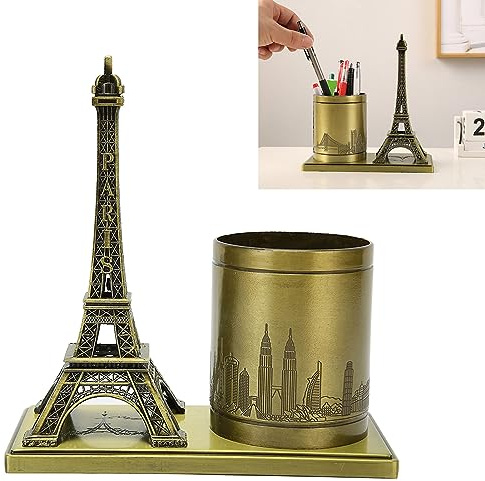 BEIJIALY Porte-stylo pour Bureau, Statue de la Tour Eiffel de Paris Rétro Organisateur de Bureau Porte-crayon en Métal Ornement Décoratif Vintage Conteneur de Stylo de Bureau pour Bureau D'étude de Ch