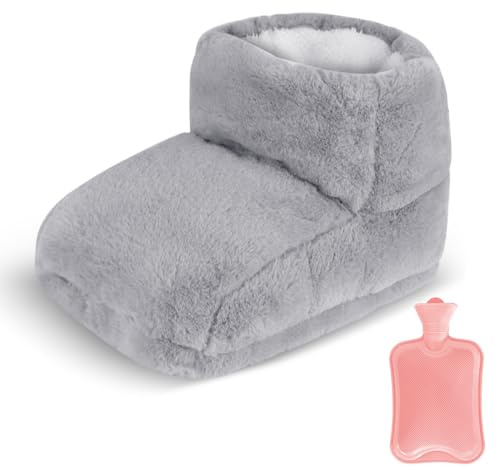 CLIUNT Scalda Piedi non Elettrico, Scaldapiedi Borsa Acqua Calda, Scaldapiedi Peluche, per Adulti, Anziani, Ufficio(Grigio)