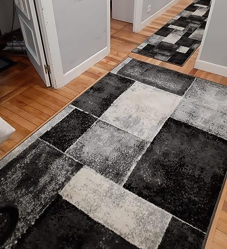 Alfombra Pasillo Corredor Infinity Antideslizante Lavable 67x100 cm Gris | Diseño de figuras geométricas modernas | Pelo corto en polipropileno frissé | Se limpia con paño húmedo | Ideal a pie de cama