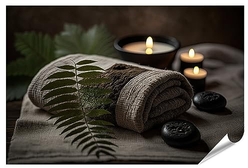 islandburner XXL Bild Poster Farn Handtuch Kerzen Schwarz Heißer Stein Holz Farn Spa Massage Salon Premium Bilder Fotodruck JEJW-PGR