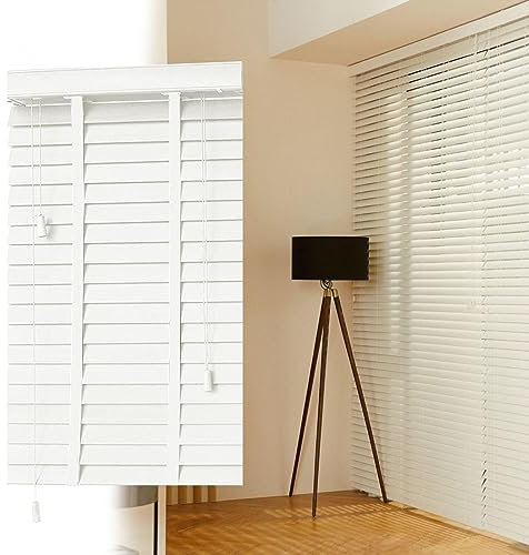jalousien Innen,feuchtigkeitsbeständige Holzjalousie,horizontale Jalousette für Fenster 50/70/80/100/140cm,50mm Lamellen (weiß),Sichtschutz Jalousie holzoptik,W×H-60x175cm/24x69in