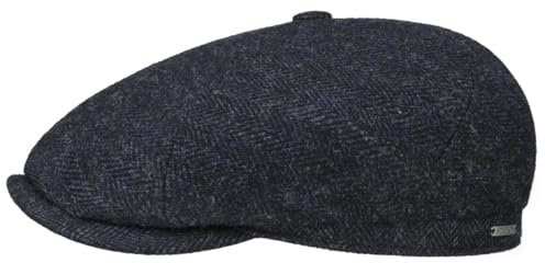 Stetson Brooklin Flatcap Herringbone 100% Wolle Herren Herbst Winter schwarz-blau 59 cm