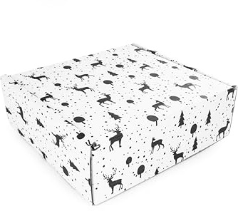 Faltkarton weiß 50 Stück Weihnachtsgeschenkbox mit Deckel 202x200x70mm - Geschenkbox mit Rentier Tannenbaum Motiv - Post Schachtel Versandkarton Warensendung ohne Kleber