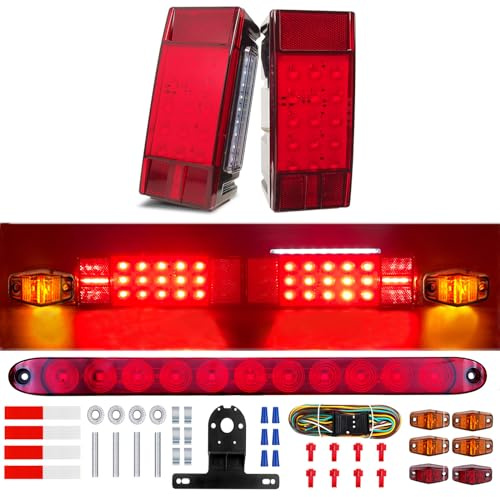 Serlainxin Boat Trailer LED Lights Kit - 8x3 Submersible IP68 Waterproof Tail Lights - DOT Approved 12V Stop/Turn/License Plate Lights - 29ft Wiring Harness, Full Replacement for Marine, Utility, RV