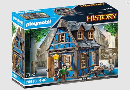 PLAYMOBIL History 70958, Mittelalterliches Wohnhaus, 70 Teile, ab 4 Jahren, mit Spielfigur und Einrichtung: Stühle, Tisch, Kommode, Bett und vieles mehr, Bauspielzeug, Konstruktionspielzeug