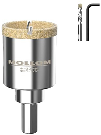 MOLLOM 1-1/4 (32mm) Diamond Hole Saw with 2 Pilot Drill Bit | Tile Hole Saw Smooth Cutting Porcelain Tiles,Ceramic,Marble,Granite