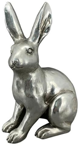 Posiwio frühlingshafter Osterhase Deko-Hase als hockender Osterhase Langohr in Altsilber antike Shabby Optik in verschiedenen Größen (klein Blick Links)