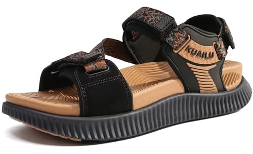 KuaiLu Walking Orthopedic Sandals Womens Comfortable Arch Support Hiking Sandles Plantar Fasciitis Athletic Sport Recovery Cushion Summer Travel Outdoor Open Toe Water Sandals Black Khaki Size 8
