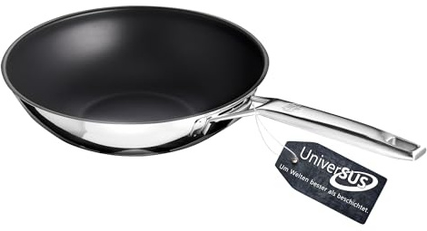 Schulte-Ufer Wokpfanne ASTRAL mit UniverSUS-Oberflächenstruktur, ohne PFAS/PTFE, 64455-28, Edelstahl, 28 cm
