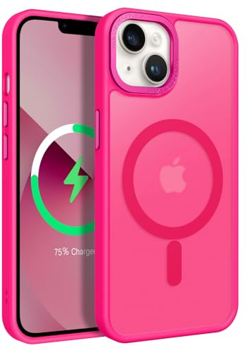 GaoBao iPhone 14/13 Case, Slim MagSafe Compatible Classic Shockproof Translucent Matte Protective Cover, Hot Pink