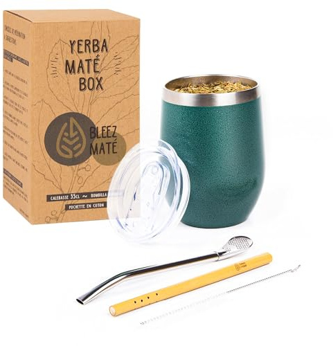 [Ny] designmugg set [350 ml isolerad calebass + ergonomiskt lock bambu bombillor + underhållsset] Yerba Mate Tea Box Discovery Natural Drink