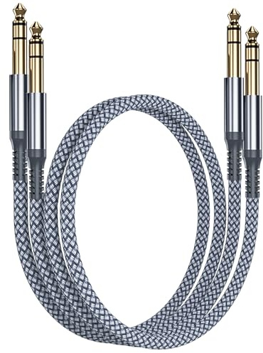 RUXELY Câble Instrument Audio Stéréo 6.35mm (1M/2 Pack) Cordon Tressé en Nylon Jack TRS 1/4 Mâle vers Mâle pour Guitare Électrique,Basse,Clavier,Table de Mixage,Amplificateur,Haut-parleur,Égaliseur