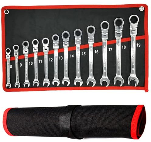 Llaves Fijas Juego de llaves de carraca combinadas, juego de llaves con cabeza de resorte de acero al cromo vanadio Llave con llave de carraca métrica de 72 dientes Llaves Combinadas ( Tamaño : 12pcs
