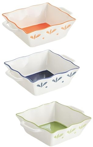 Domini Casseruola per forno, set di 3 teglie da forno in ceramica per forno, stampo per lasagne profondo, set di teglie quadrate con manici per la cottura, modello 22,1 cm (dimensioni comprese le