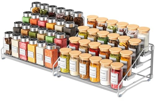MAYZOLOP 4 Etagen Gewürzregal Stehend, Einstellbar Silber Grau für Schrank Organisation, Metall-Regal für die Küche, Breite 34cm - 2er Pack