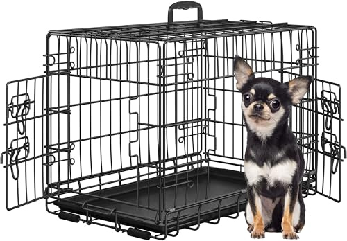 Yaheetech Cage pour Chien Pliable Caisse de Transport pour Chien en métal 62x42x47 cm Niche pour Chien Exterieur Interieur 2 Portes Verrouillables et Plateau Amovible Cage de Chiot