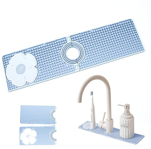 Tapis Robinet Silicone, Tapis Evier Anti Eclaboussure Cuisine, Tapis Egouttoir, Protection du Robinet & Tapis d'éGouttage pour ProtéGer Plans de Travail Salle Bain et Cuisine, 10 * 38 * 0.8cm