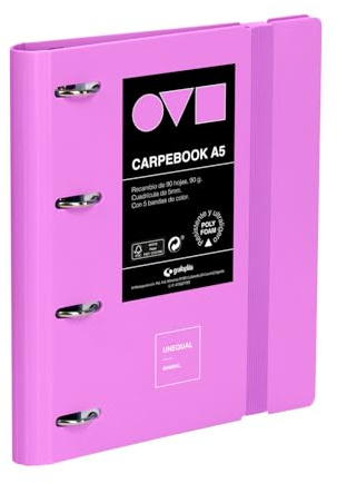Grafoplas – Raccoglitore a 4 anelli, formato A4, Carpebook Polyfoam, resistente e ultra leggero, con lavanda, con ricambio, separatori e busta, perfetto per organizzare materie scolastiche